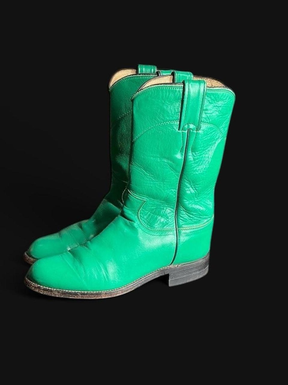 Green Leather Justin Roper Western Boots Sz 6C children can fit Womens 7.5-8